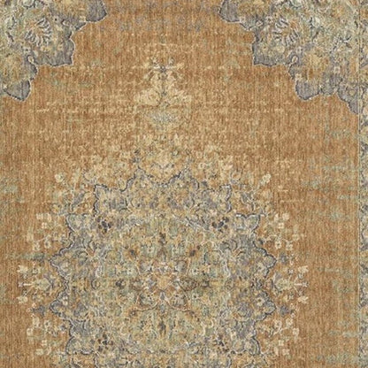 8' X 11' Brown And Gray Wool Medallion Distressed Area Rug