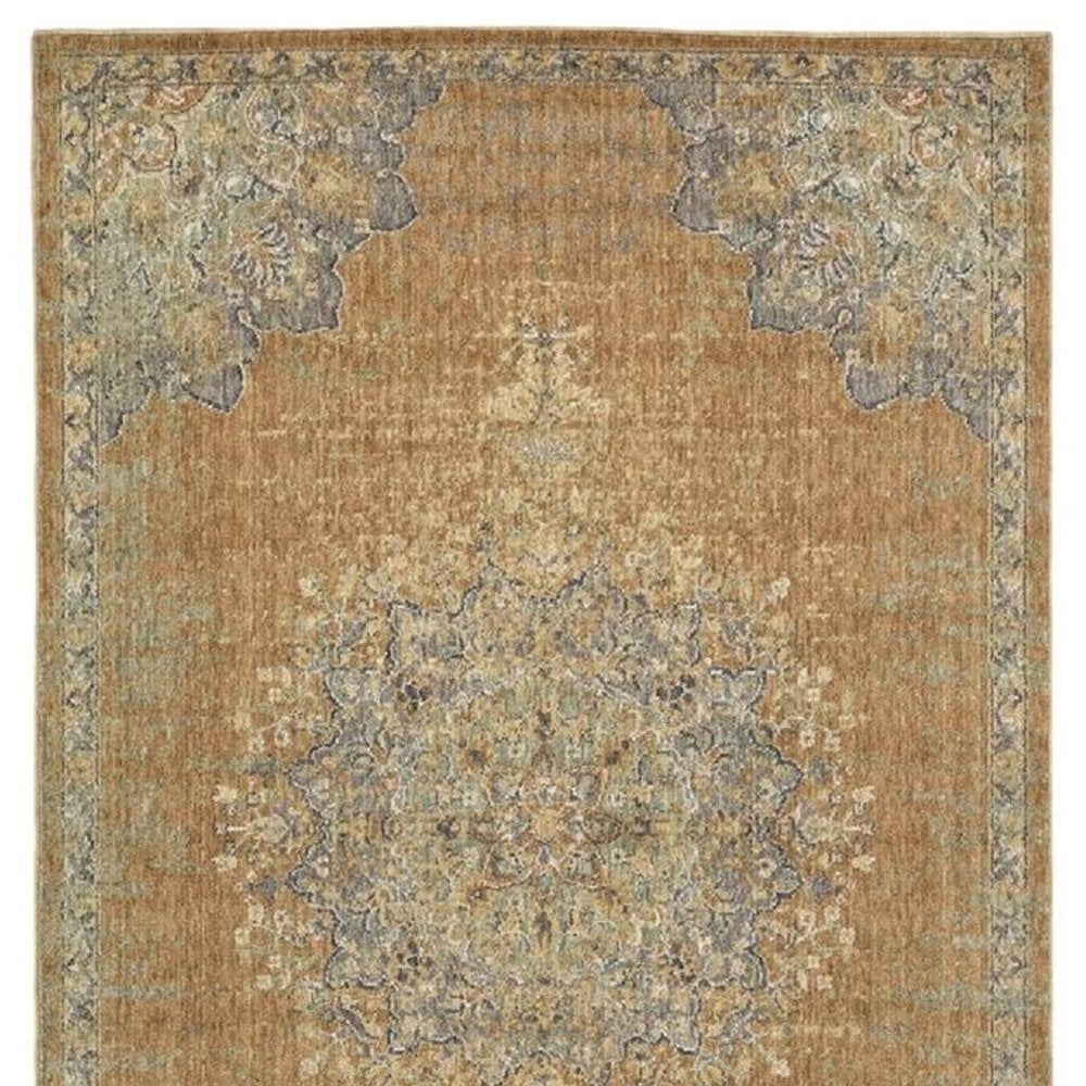 5' X 7' Brown And Gray Wool Medallion Area Rug