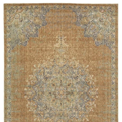 5' X 7' Brown And Gray Wool Medallion Area Rug