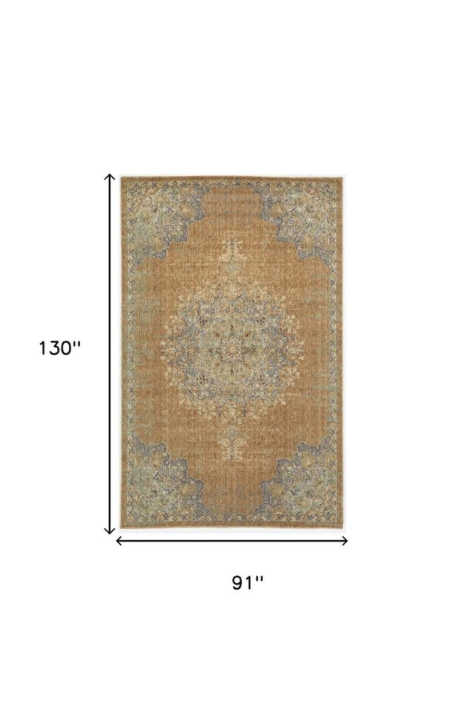 5' X 7' Brown And Gray Wool Medallion Area Rug