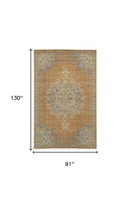 5' X 7' Brown And Gray Wool Medallion Area Rug