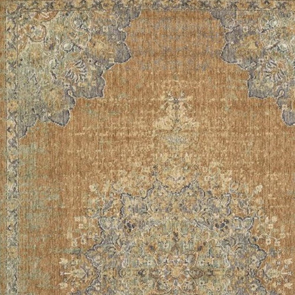5' X 7' Brown And Gray Wool Medallion Area Rug