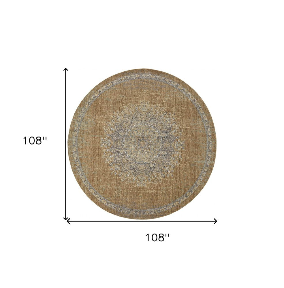 5' X 7' Brown And Gray Wool Medallion Area Rug