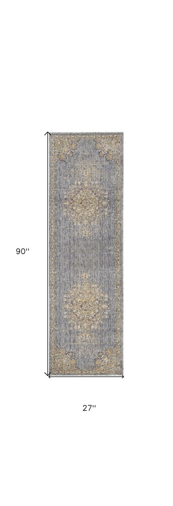 5' X 8' Slate Gray And Orange Wool Medallion Distressed Area Rug