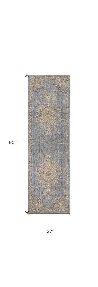 7' X 10' Slate Gray And Orange Wool Medallion Area Rug