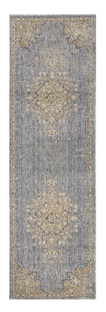 8' Slate Gray And Orange Wool Medallion Distressed Runner Rug