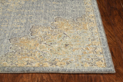 8' Slate Gray And Orange Wool Medallion Distressed Runner Rug