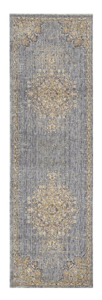 8' Slate Gray And Orange Wool Medallion Distressed Runner Rug