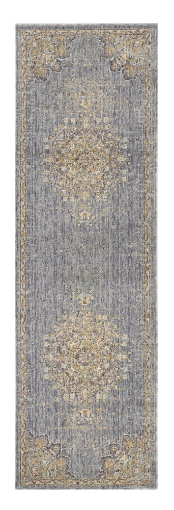 7' X 10' Slate Gray And Orange Wool Medallion Area Rug