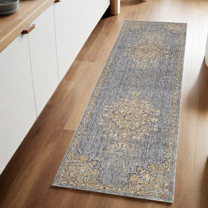 5' X 8' Slate Gray And Orange Wool Medallion Distressed Area Rug