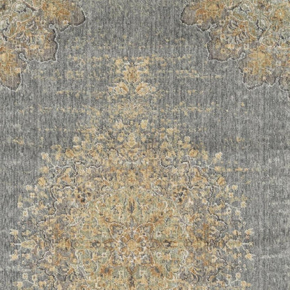 7' X 10' Slate Gray And Orange Wool Medallion Area Rug