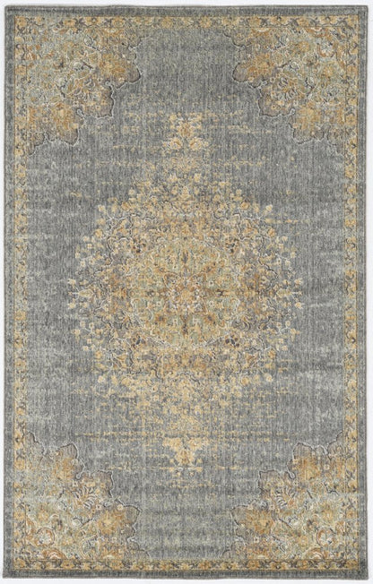 8' Slate Gray And Orange Wool Medallion Distressed Runner Rug