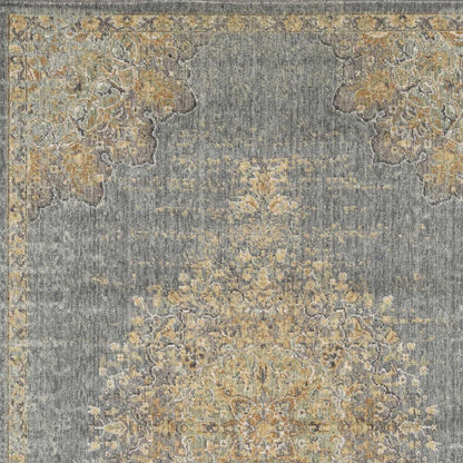 7' X 10' Slate Gray And Orange Wool Medallion Area Rug