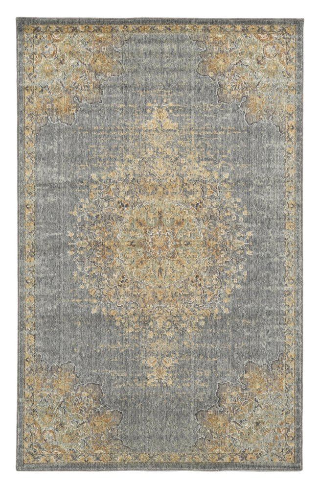 8' Slate Gray And Orange Wool Medallion Distressed Runner Rug