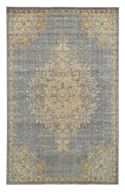 8' Slate Gray And Orange Wool Medallion Distressed Runner Rug