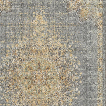 7' X 10' Slate Gray And Orange Wool Medallion Area Rug