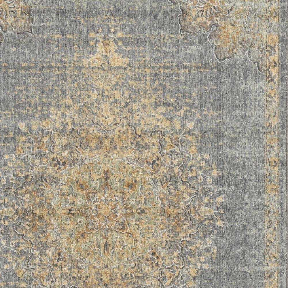 7' X 10' Slate Gray And Orange Wool Medallion Area Rug
