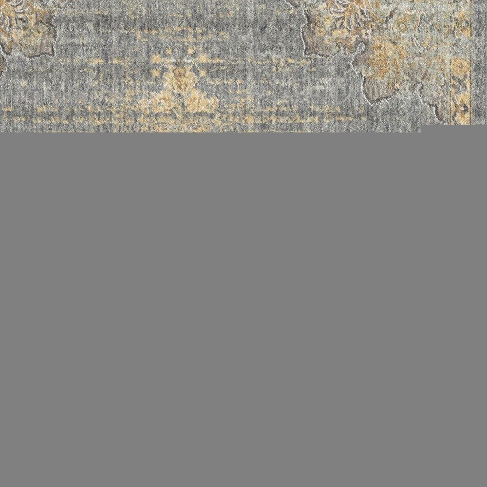 5' X 8' Slate Gray And Orange Wool Medallion Distressed Area Rug