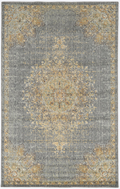 8' Slate Gray And Orange Wool Medallion Distressed Runner Rug