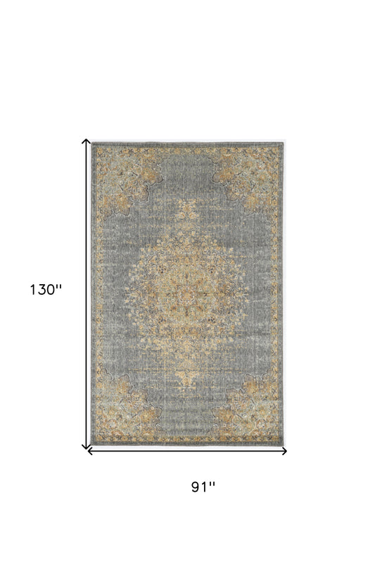 8' Slate Grey Machine Woven Vintage Traditional Indoor Runner Rug