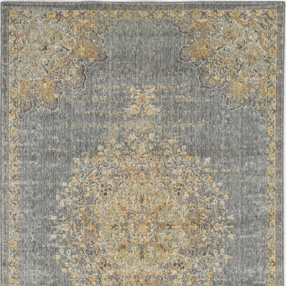 8' Slate Gray And Orange Wool Medallion Distressed Runner Rug