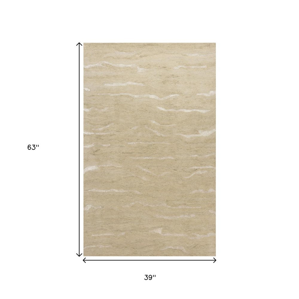 5' X 7' Beige And Ivory Abstract Hand Tufted Area Rug