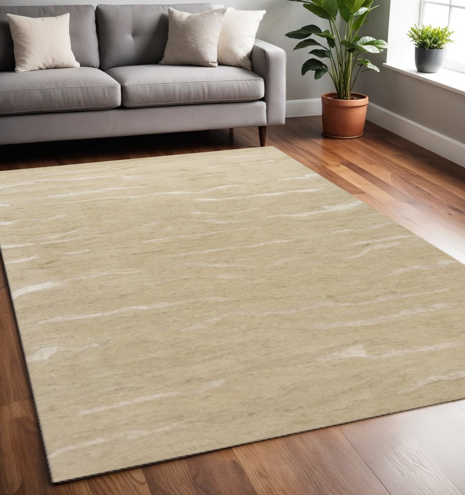 3' X 5' Beige And Ivory Abstract Hand Tufted Area Rug