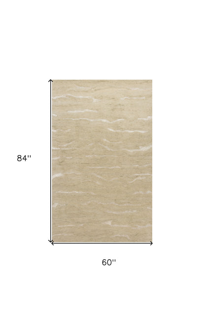 3' X 5' Beige And Ivory Abstract Hand Tufted Area Rug