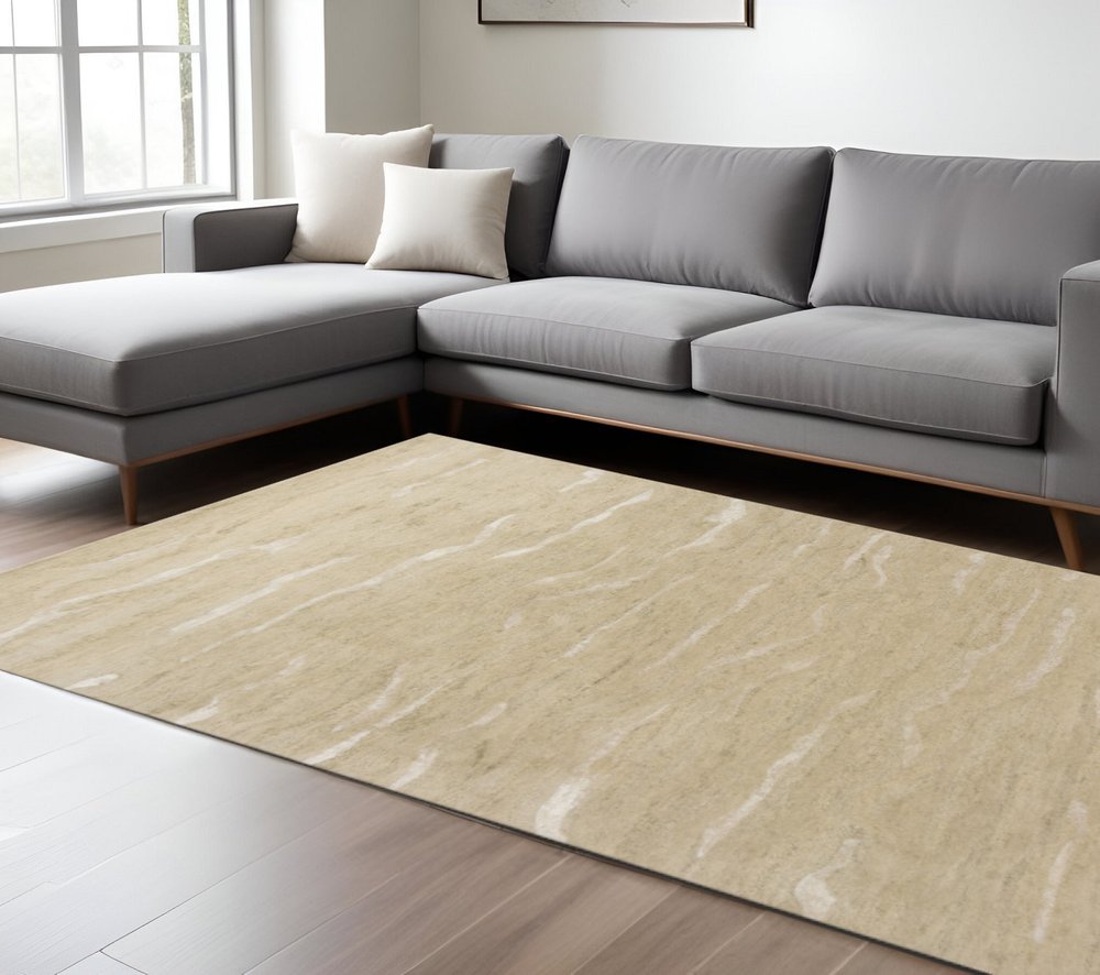 3' X 5' Beige And Ivory Abstract Hand Tufted Area Rug