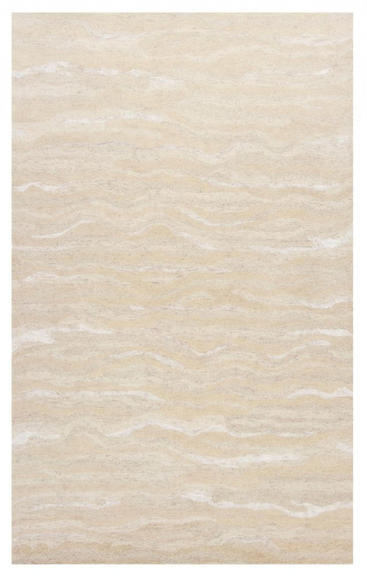 8' X 10' Beige and Ivory Wool Abstract Hand Tufted Area Rug
