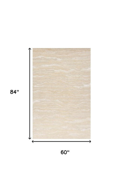 5' X 7' Beige And Ivory Abstract Hand Tufted Area Rug