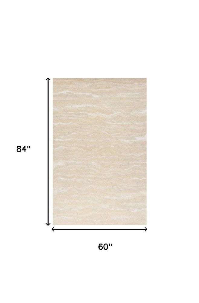 5' X 7' Beige And Ivory Abstract Hand Tufted Area Rug