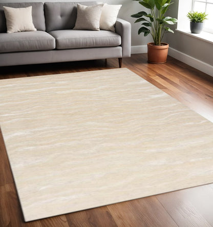 9' X 12' Beige And Ivory Abstract Hand Tufted Area Rug