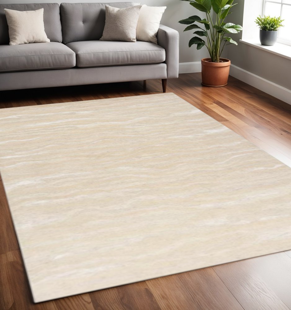 9' X 12' Beige And Ivory Abstract Hand Tufted Area Rug