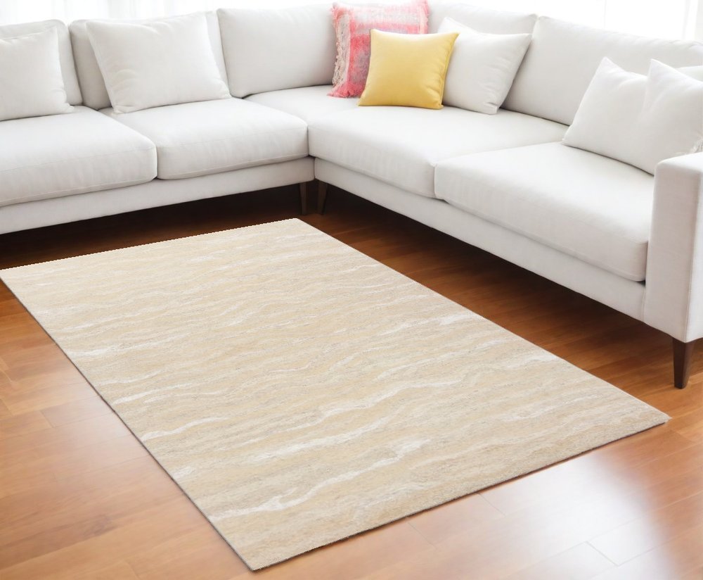9' X 12' Beige And Ivory Abstract Hand Tufted Area Rug