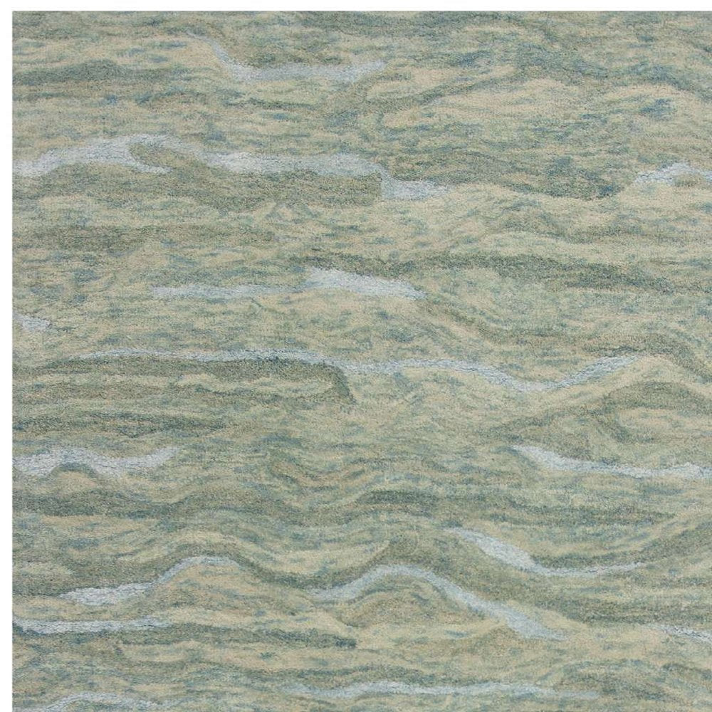 3' X 5' Blue Green And Beige Abstract Hand Tufted Area Rug