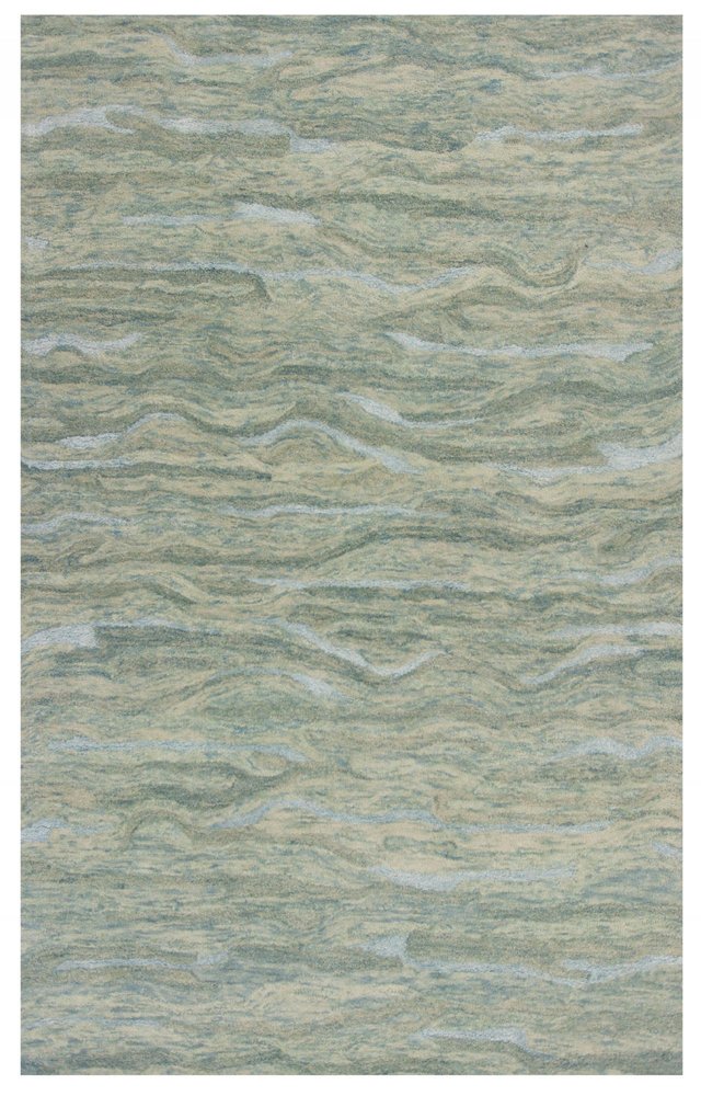 5' X 7' Blue Green And Beige Abstract Hand Tufted Area Rug