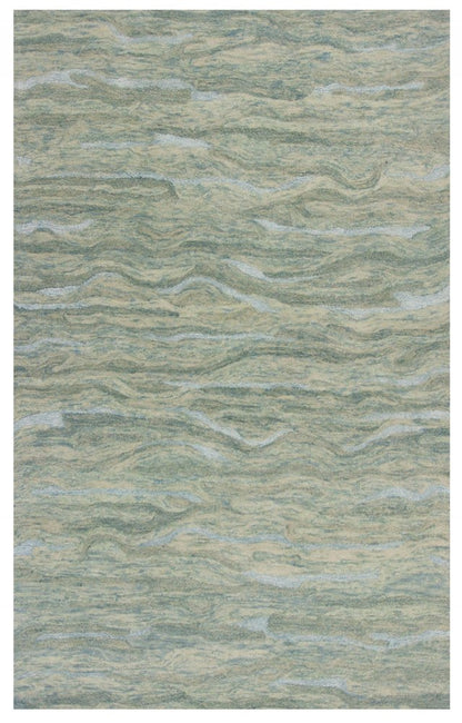 5' X 7' Blue Green And Beige Abstract Hand Tufted Area Rug