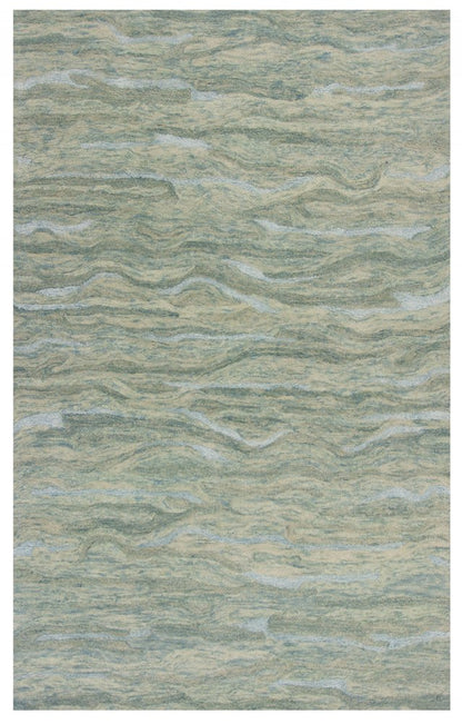 3' X 5' Blue Green And Beige Abstract Hand Tufted Area Rug