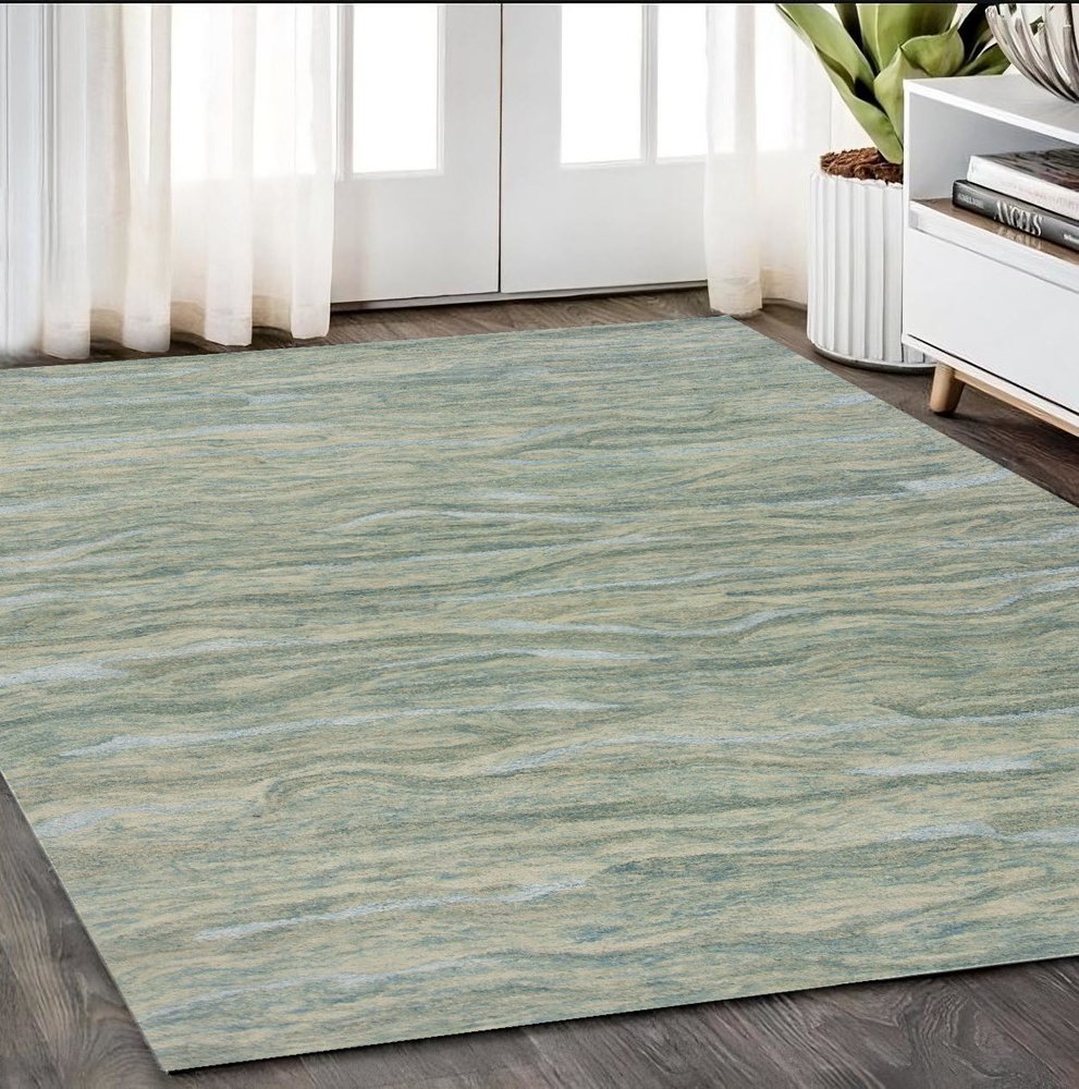 3' X 5' Blue Green And Beige Abstract Hand Tufted Area Rug