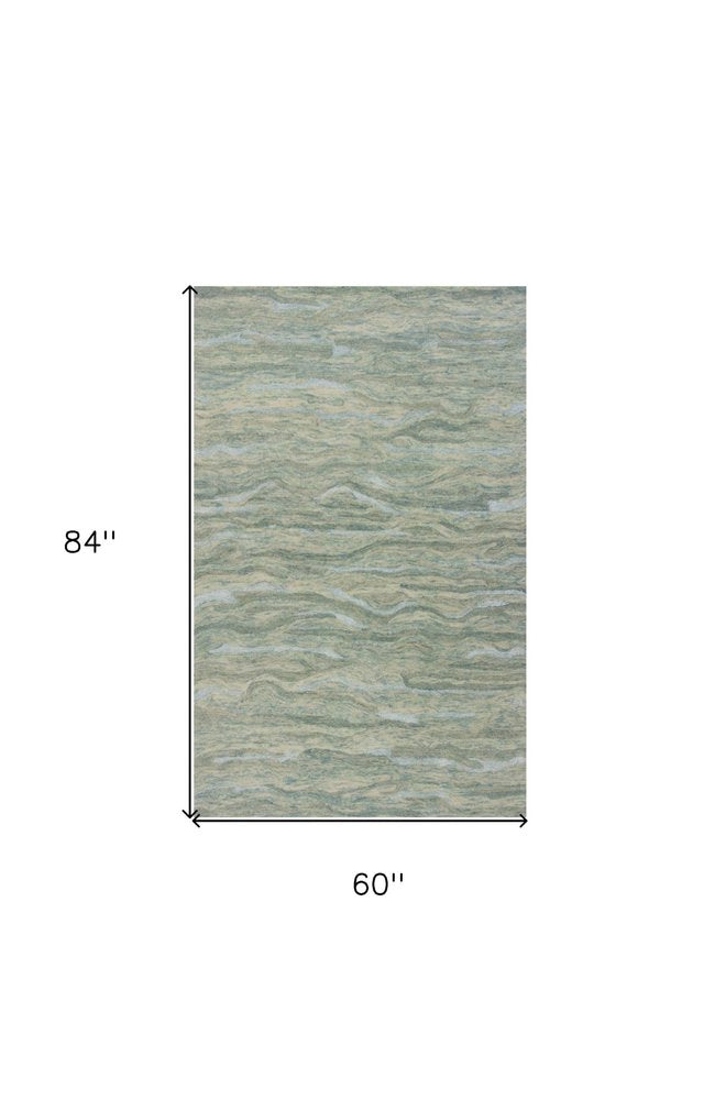 3' X 5' Blue Green And Beige Abstract Hand Tufted Area Rug