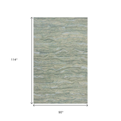 8' X 10' Blue Green And Beige Abstract Hand Tufted Area Rug