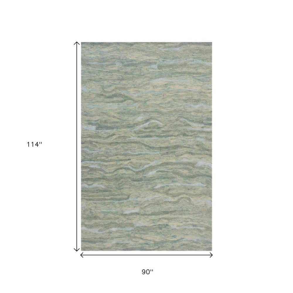 8' X 10' Blue Green And Beige Abstract Hand Tufted Area Rug