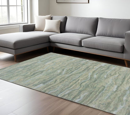 8' X 10' Blue Green And Beige Abstract Hand Tufted Area Rug