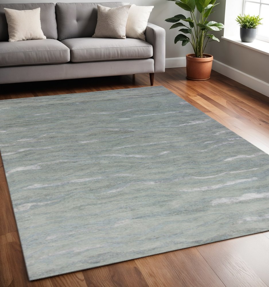 9' X 12' Slate Gray And Ivory Wool Abstract Hand Tufted Area Rug