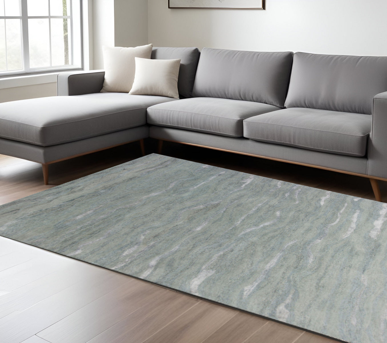9' X 12' Slate Gray And Ivory Wool Abstract Hand Tufted Area Rug