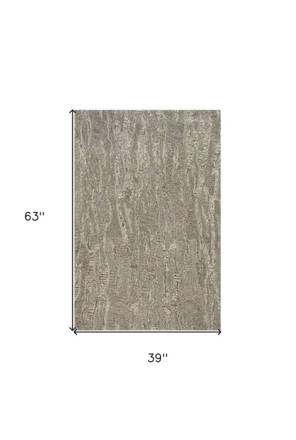3' X 5' Sand And Gray Abstract Hand Tufted Area Rug