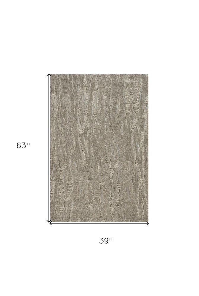 5' X 7' Sand And Gray Abstract Hand Tufted Area Rug