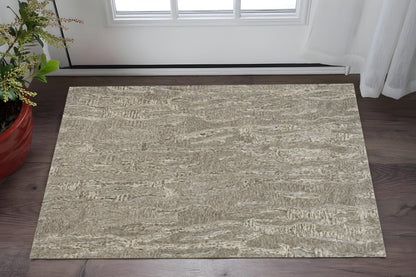 3' X 5' Sand And Gray Abstract Hand Tufted Area Rug