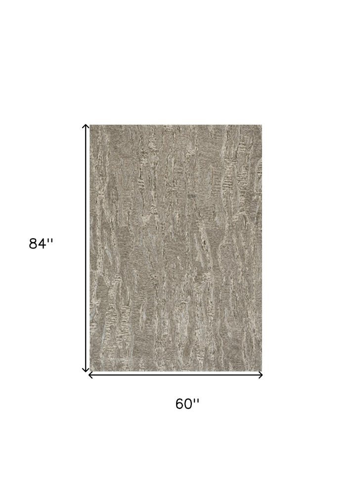 3' X 5' Sand And Gray Abstract Hand Tufted Area Rug